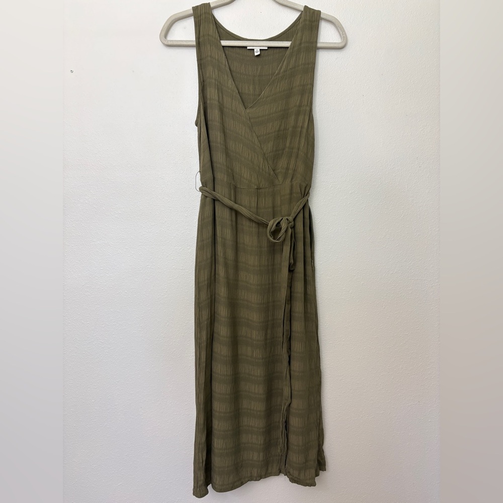 Bobeau Olive Wrap-Front Midi Dress